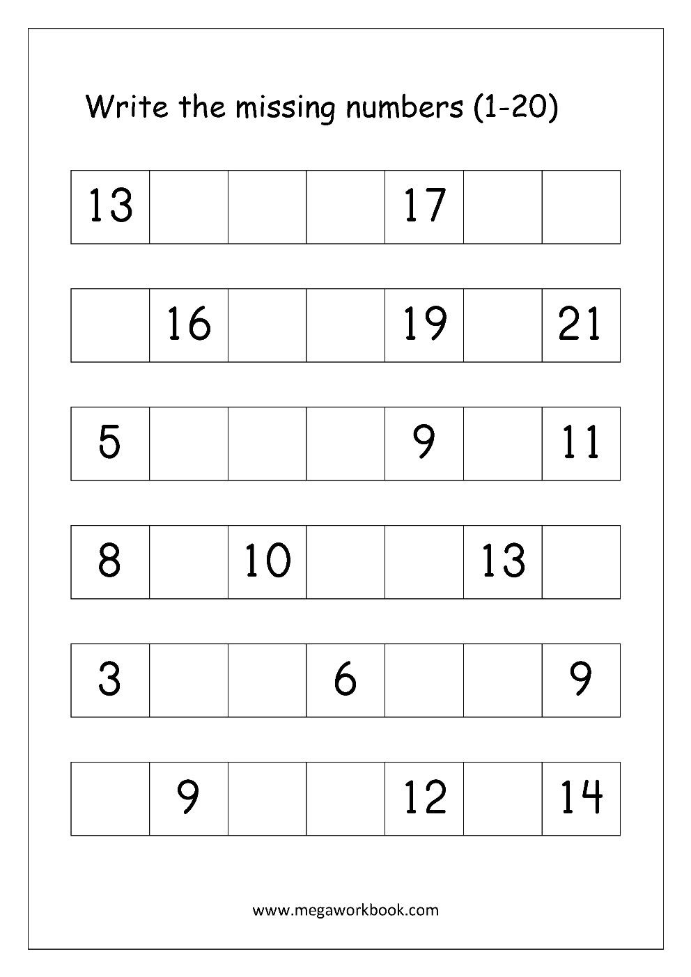 Ordering Numbers Worksheets Missing Numbers What Comes Before And After Number 1 10 1 20 1 50 1 100 Free Printables MegaWorkbook