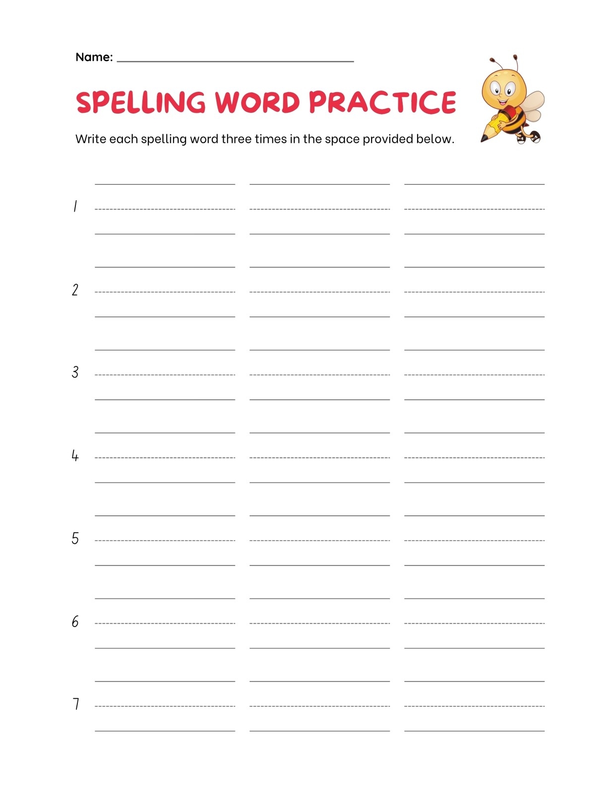 Spelling 3 Times Each Worksheet Worksheets Library