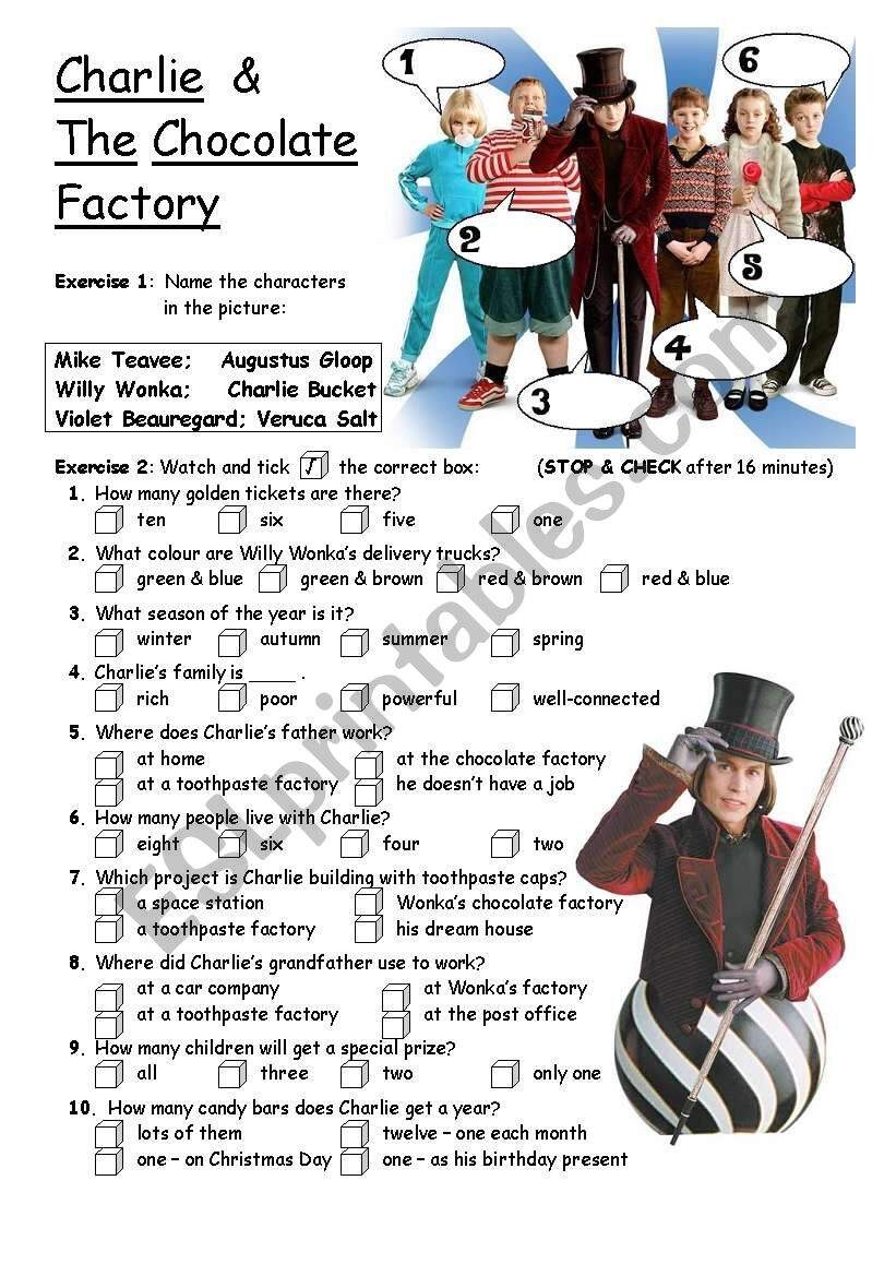 PART 1 4 Charlie The Chocolate Factory Movie Worksheet ESL Worksheet By Agacica Roald Dahl Charlie And The Chocolate Factory Worksheets Made By Teachers