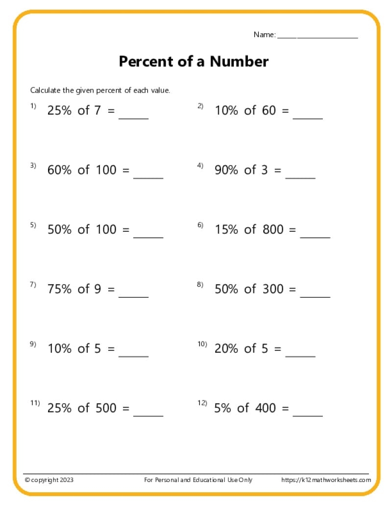 Percent Of A Number Worksheets Converting Percentages Worksheets