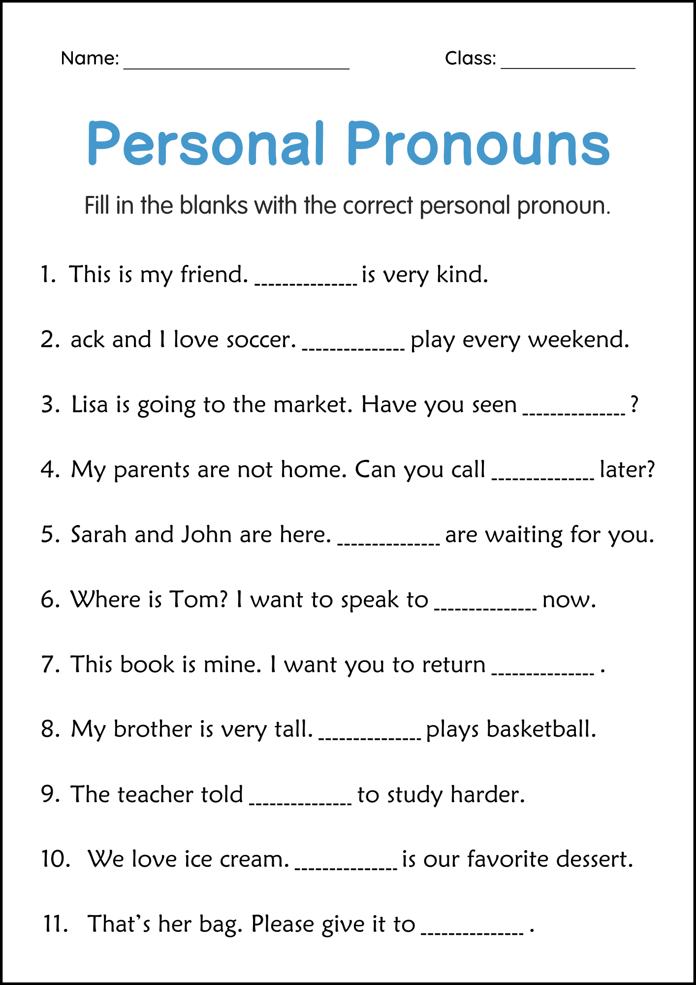 Personal Pronouns Activity Worksheets For Grade 2 3 4 Made By Teachers Personal Pronouns Activity Worksheets For Grade 2 3 4 Made By Teachers