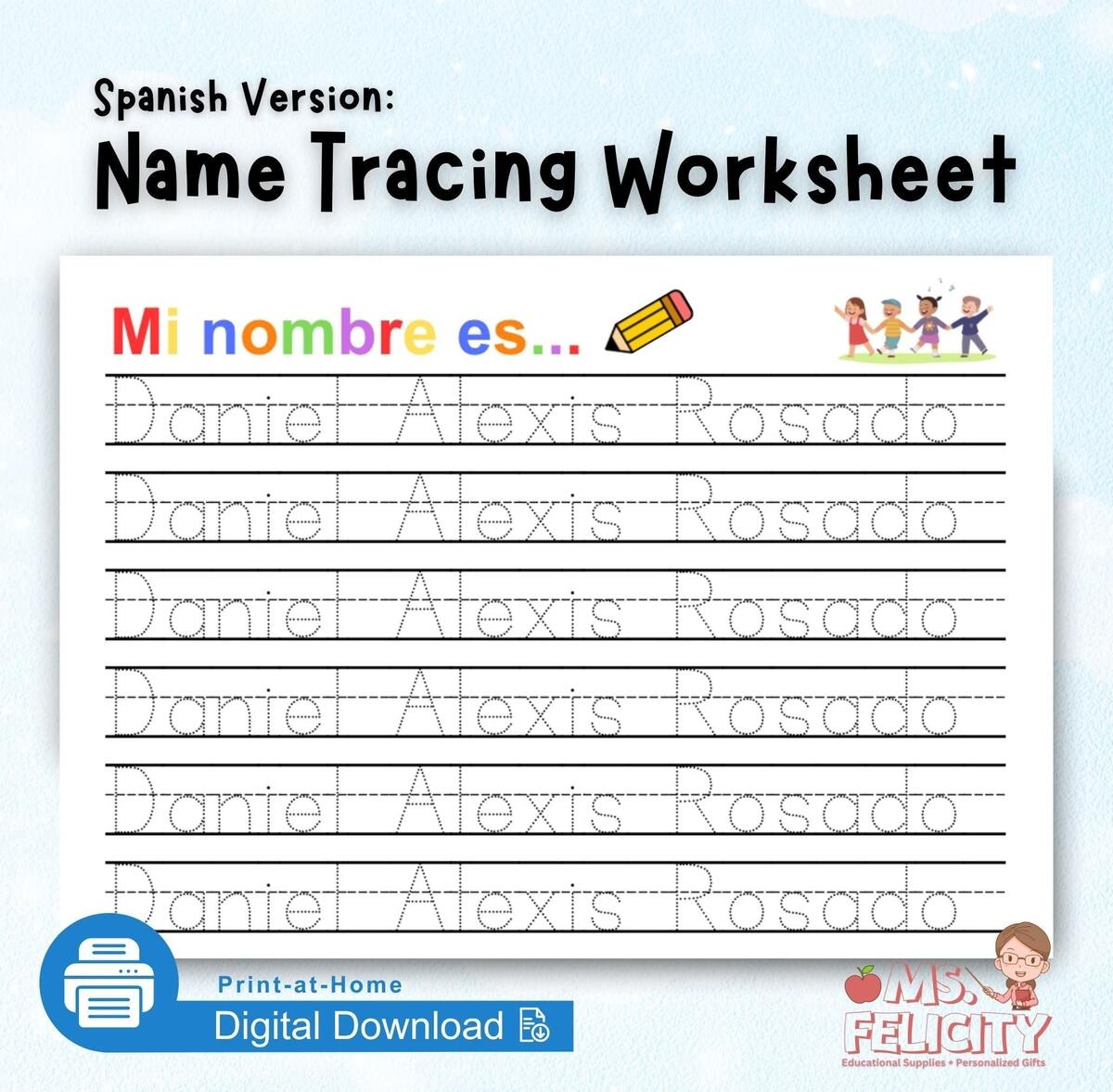 Personalized SPANISH Name Tracing Worksheet Name Trace Sheet Preschool Activity Homeschool Kindergarten First Grade Handwriting Espanol Etsy