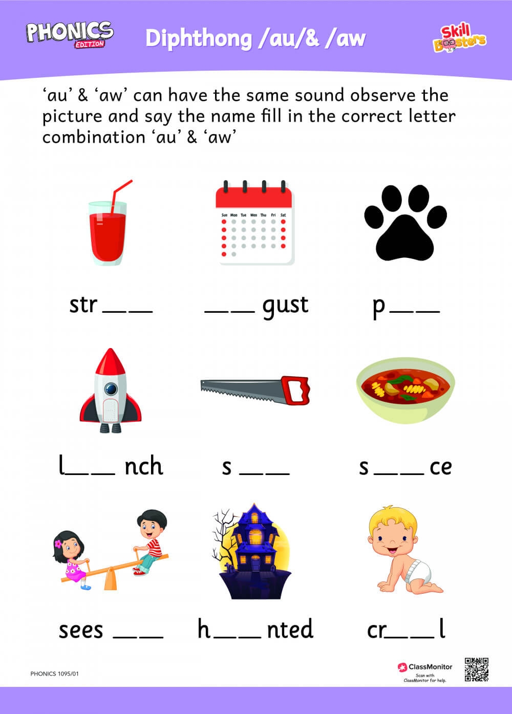 Phonics Unit 6 Activity Diphthong Au Aw Worksheet ClassMonitor
