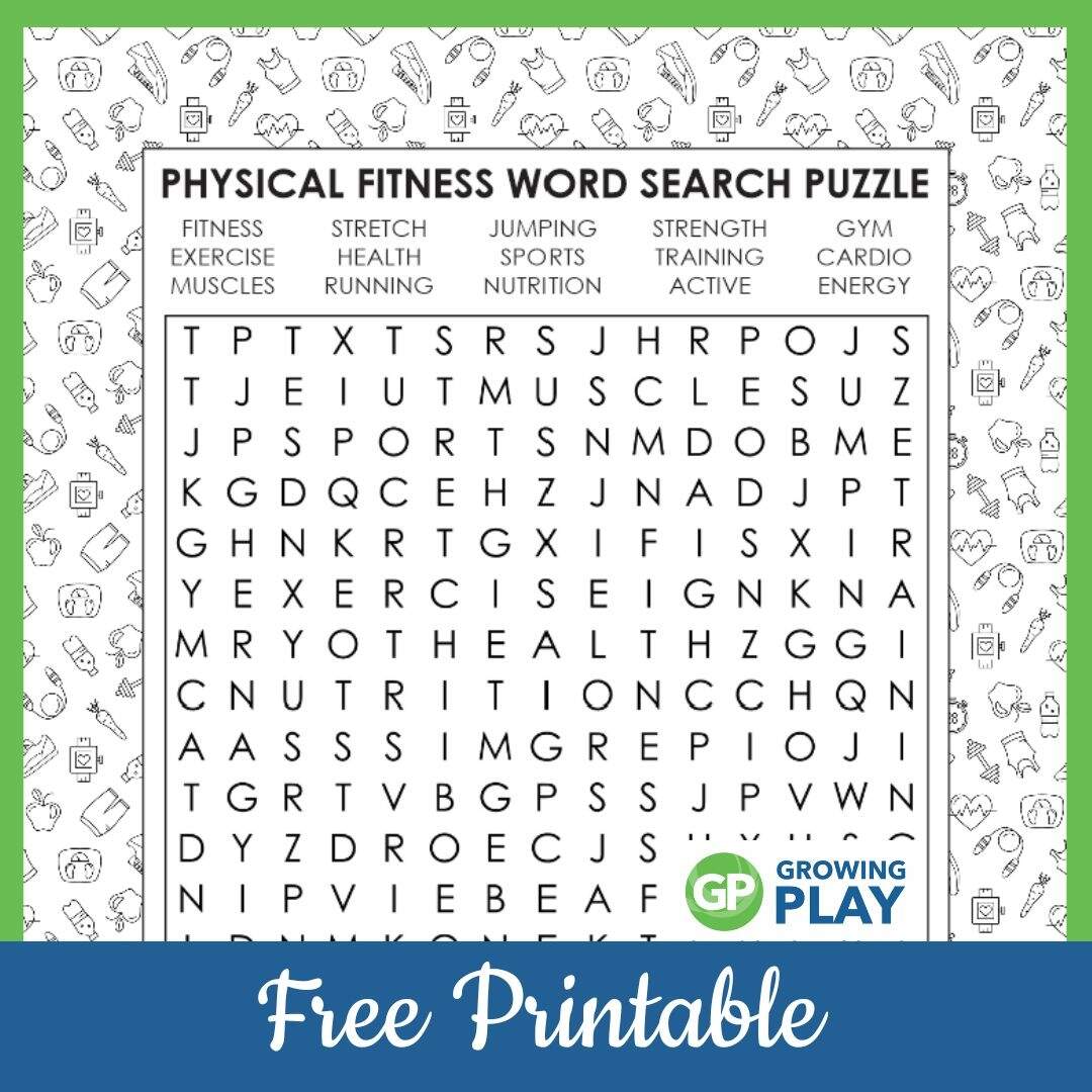 Physical Fitness Word Search Free Printable Growing Play