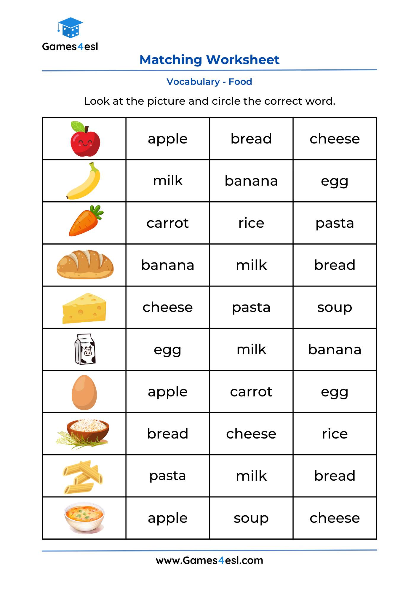 Picture Word Matching Worksheets Games4esl