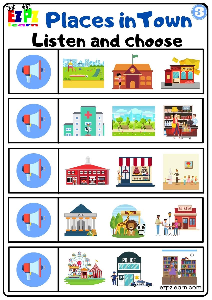 Places In The City Vocabulary Interactive Worksheet Listen And Choose The Correct Images Activity For Home Schooling Kindergarten And ESL Students G3 Ezpzlearn
