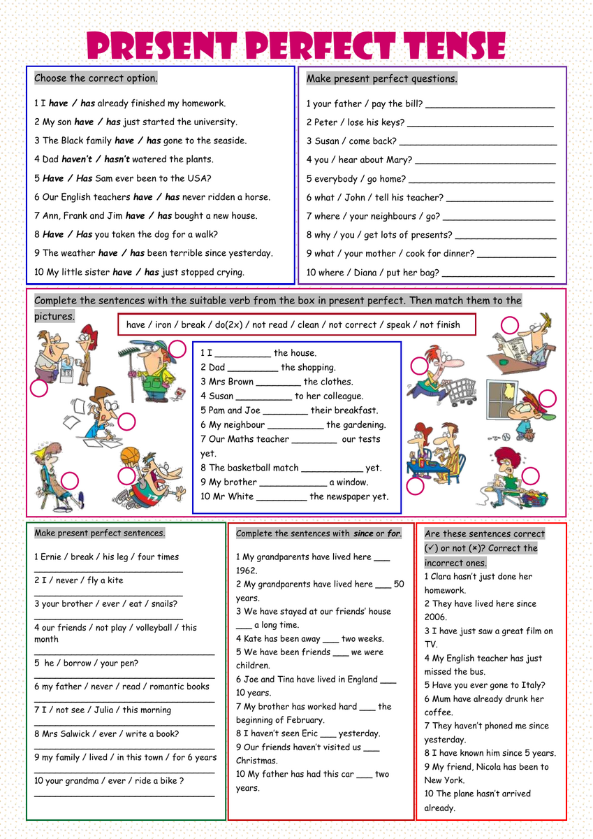 Present Perfect Tense Exercises Grammar Worksheet Present Perfect Tense Exercises Grammar Worksheet