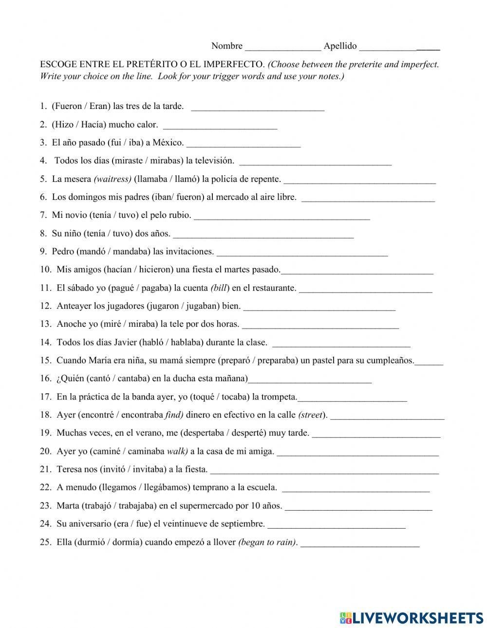 Preterit Vs Imperfect Worksheet Worksheets Library
