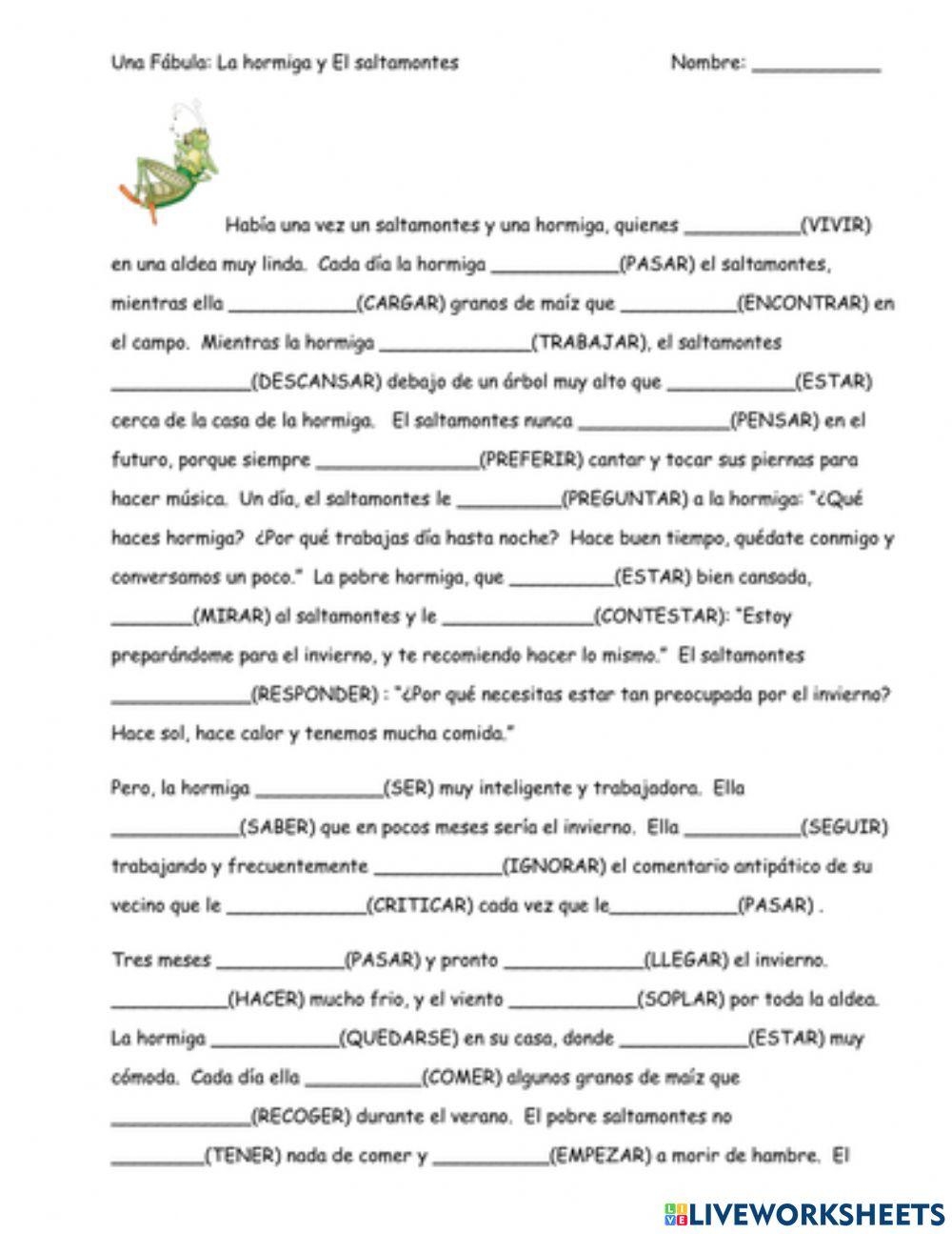 Preterite Vs Imperfect La Hormiga Y El Saltamontes Online Worksheets Library Preterite Vs Imperfect La Hormiga Y El Saltamontes Online Worksheets Library