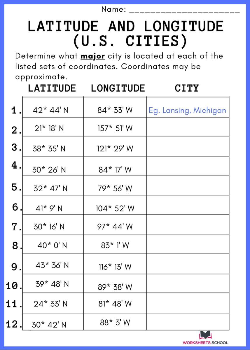 Printable 4th Grade Latitude And Longitude Worksheets Printable Latitude And Longitude Worksheets