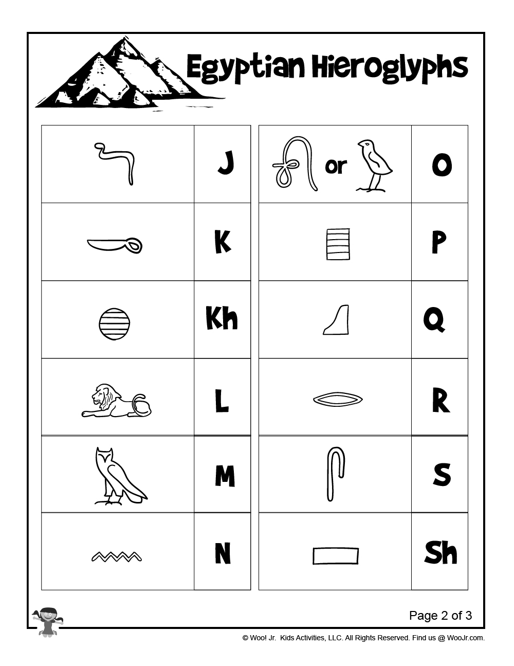 Printable Egyptian Hieroglyph Letters J S Woo Jr Kids Activities Children s Publishing