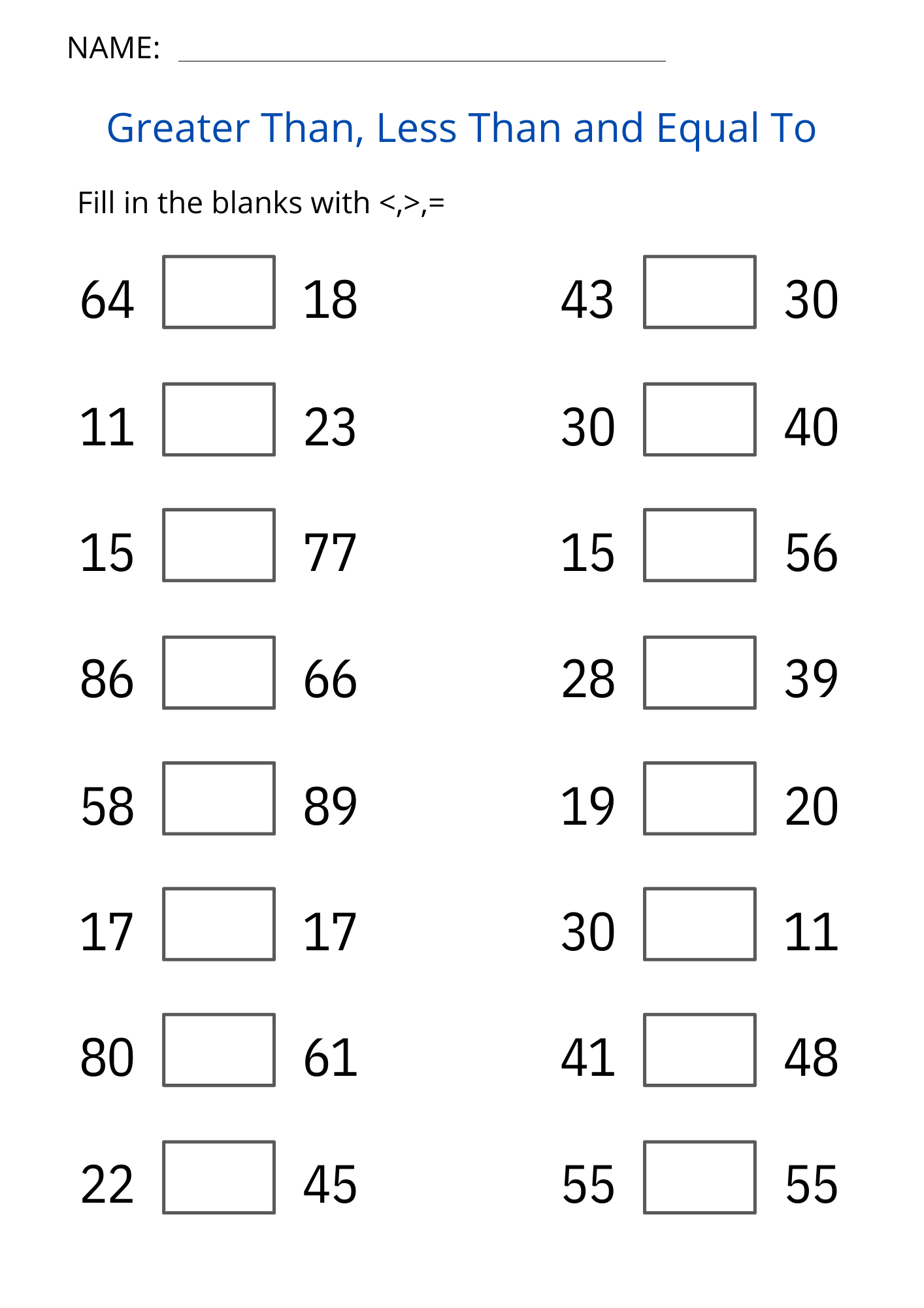 Printable Greater Than Less Than And Equal To Worksheet For Grade 1 2 3 Made By Teachers Printable Greater Than Less Than And Equal To Worksheet For Grade 1 2 3 Made By Teachers