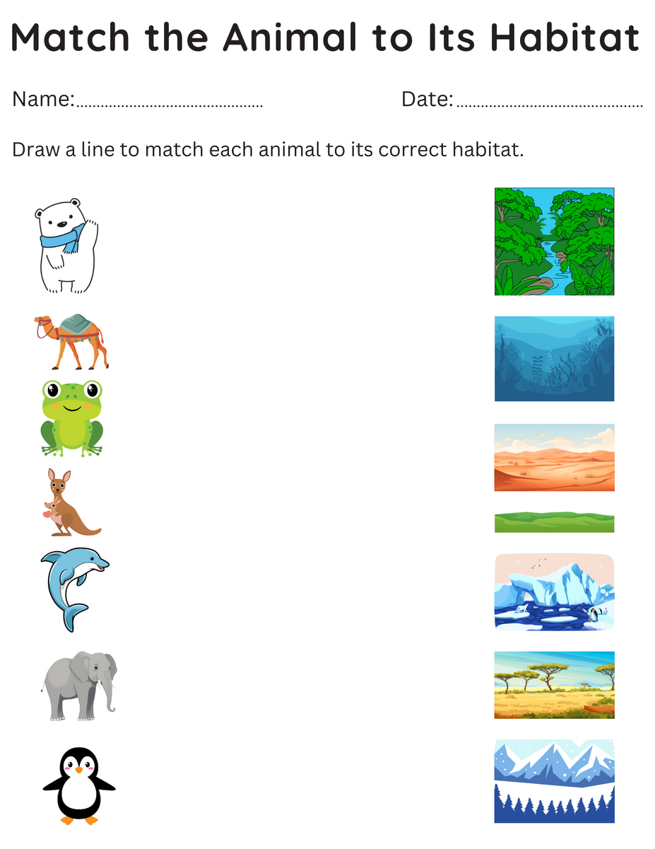Printable Match The Animal To Its Habitat Worksheet For Kindergarten Made By Teachers Printable Match The Animal To Its Habitat Worksheet For Kindergarten Made By Teachers