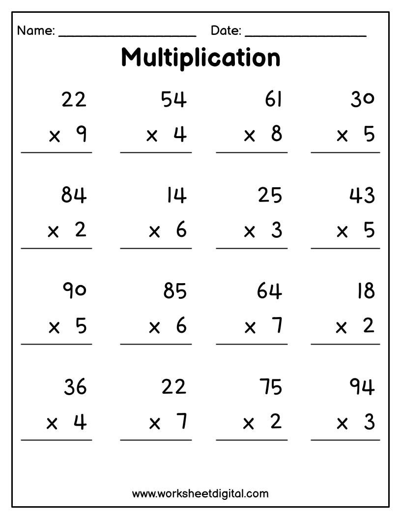 Printable Multiplication Worksheets 2 Digit X 1 Digit PDF Etsy Printable Multiplication Worksheets 2 Digit X 1 Digit PDF Etsy