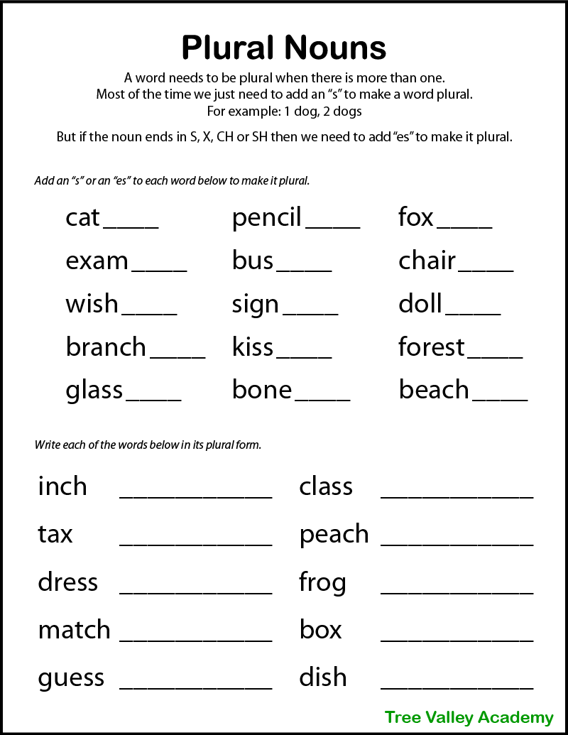 Printable Plural Nouns Worksheets For Kids Tree Valley Academy Singular And Plural Nouns Grammar Worksheets Irregular And Regular Nouns Made By Teachers