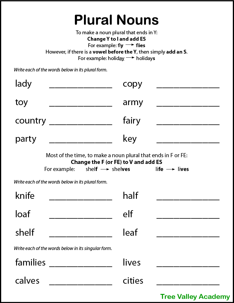 Printable Plural Nouns Worksheets For Kids Tree Valley Academy Printable Plural Nouns Worksheets For Kids Tree Valley Academy