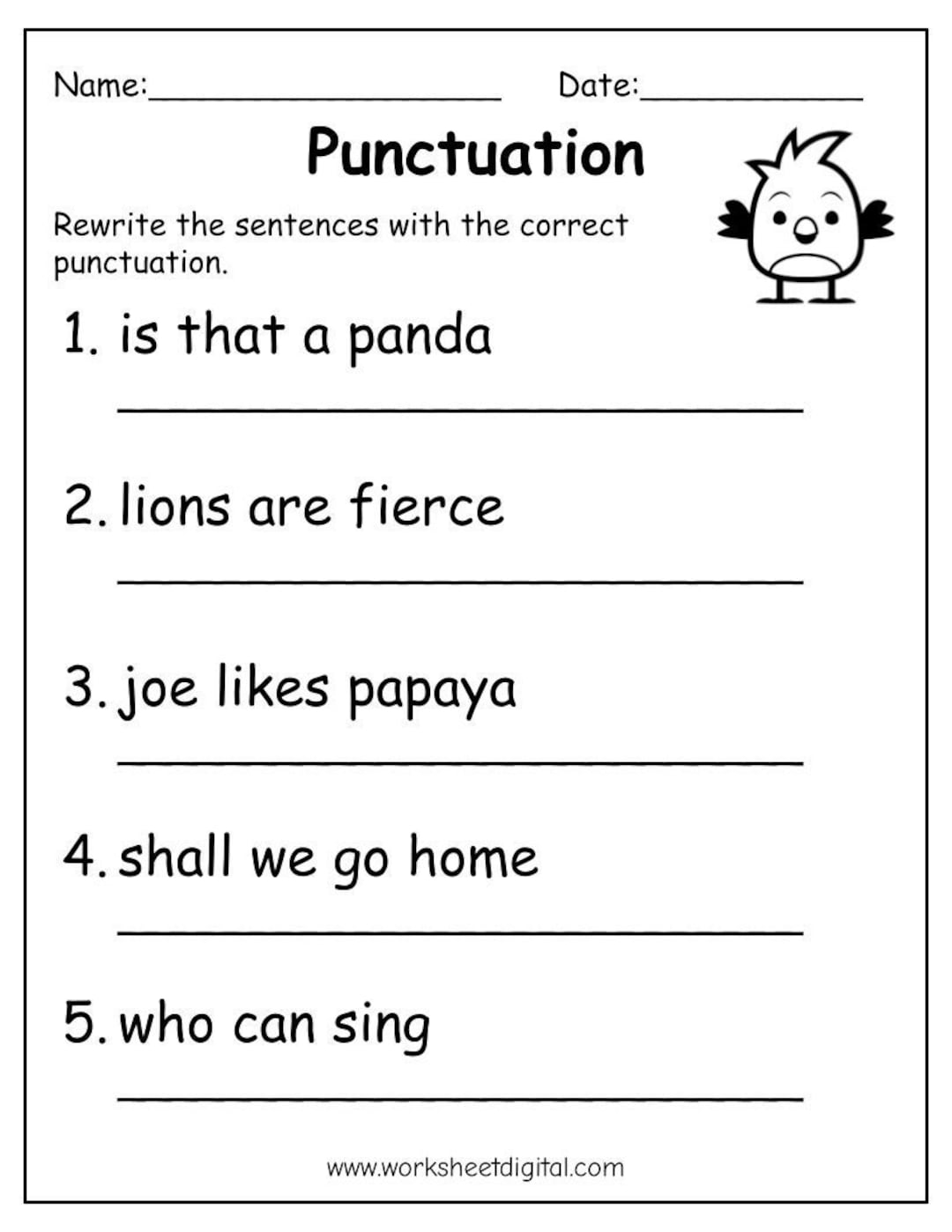 Printable Punctuation Practice Worksheets For Kids PDF Etsy Finland