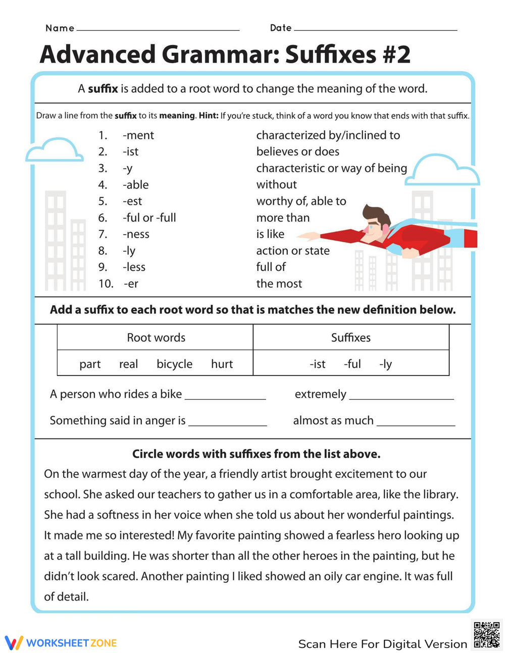 Printable Suffixes Matching Worksheets