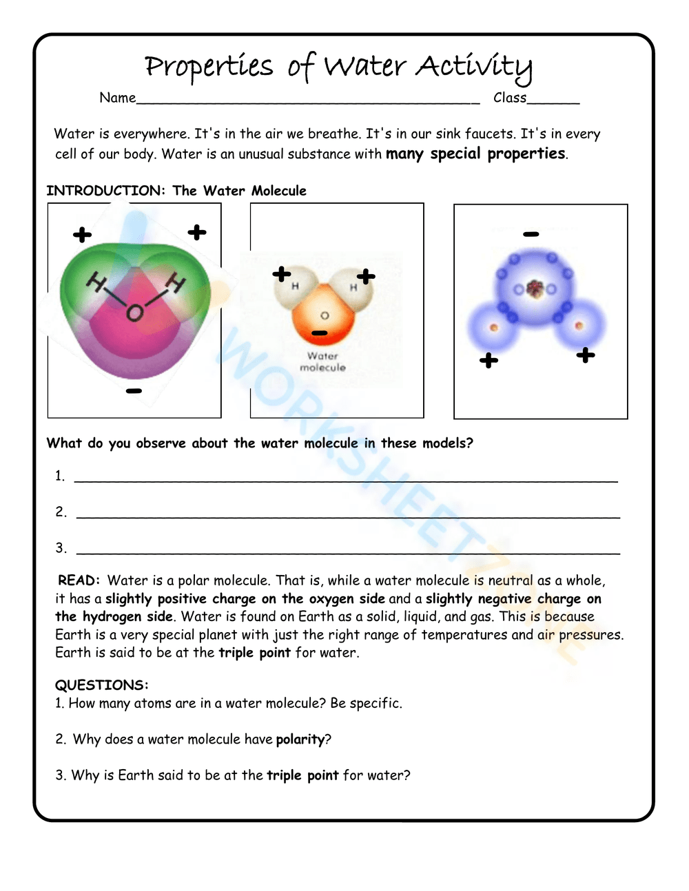 Printable Water Worksheets