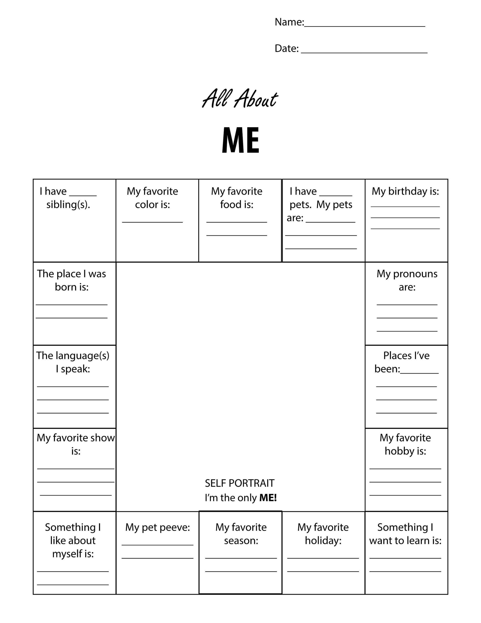 Printable Worksheet All About Me Academic Resource Etsy Israel 30 All About Me Worksheets Free PDF Printables