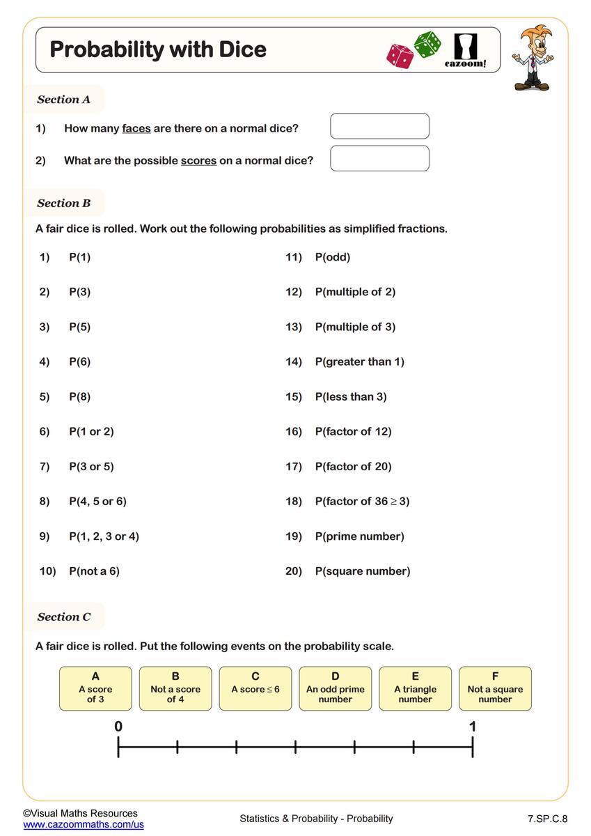 Probability Ranges Impossible To Certain Worksheet Fun And Engaging 7th Grade PDF Worksheets Cazoom Math