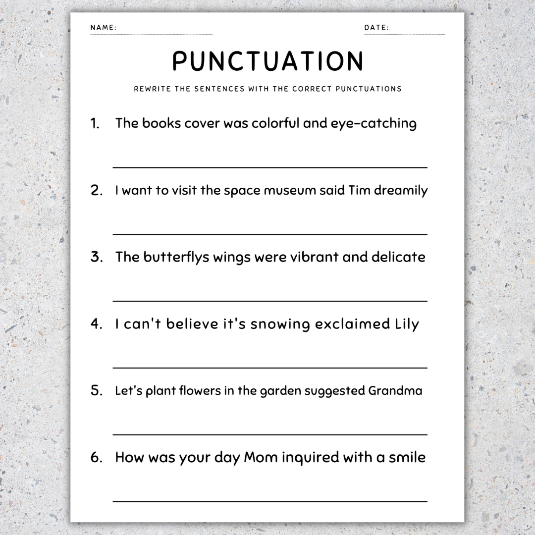 Punctuation Worksheets Fix The Sentences Grammar Practice 3rd Grade Made By Teachers