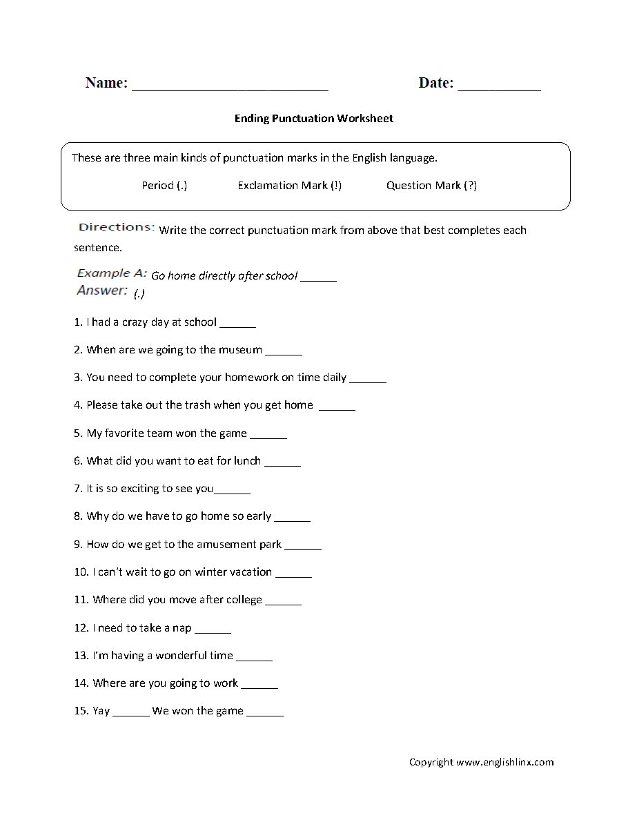 Punctuation Worksheets Free Printable Practice For Grades K 12 Punctuation Worksheets Free Printable Practice For Grades K 12