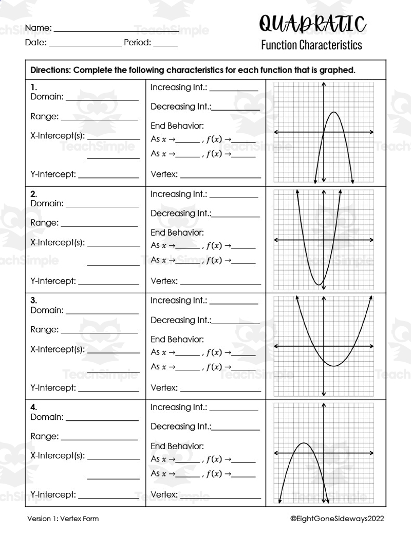 Quadratic Functions Vertex Form Worksheet By Teach Simple Edia AI Platform For Student Outcomes