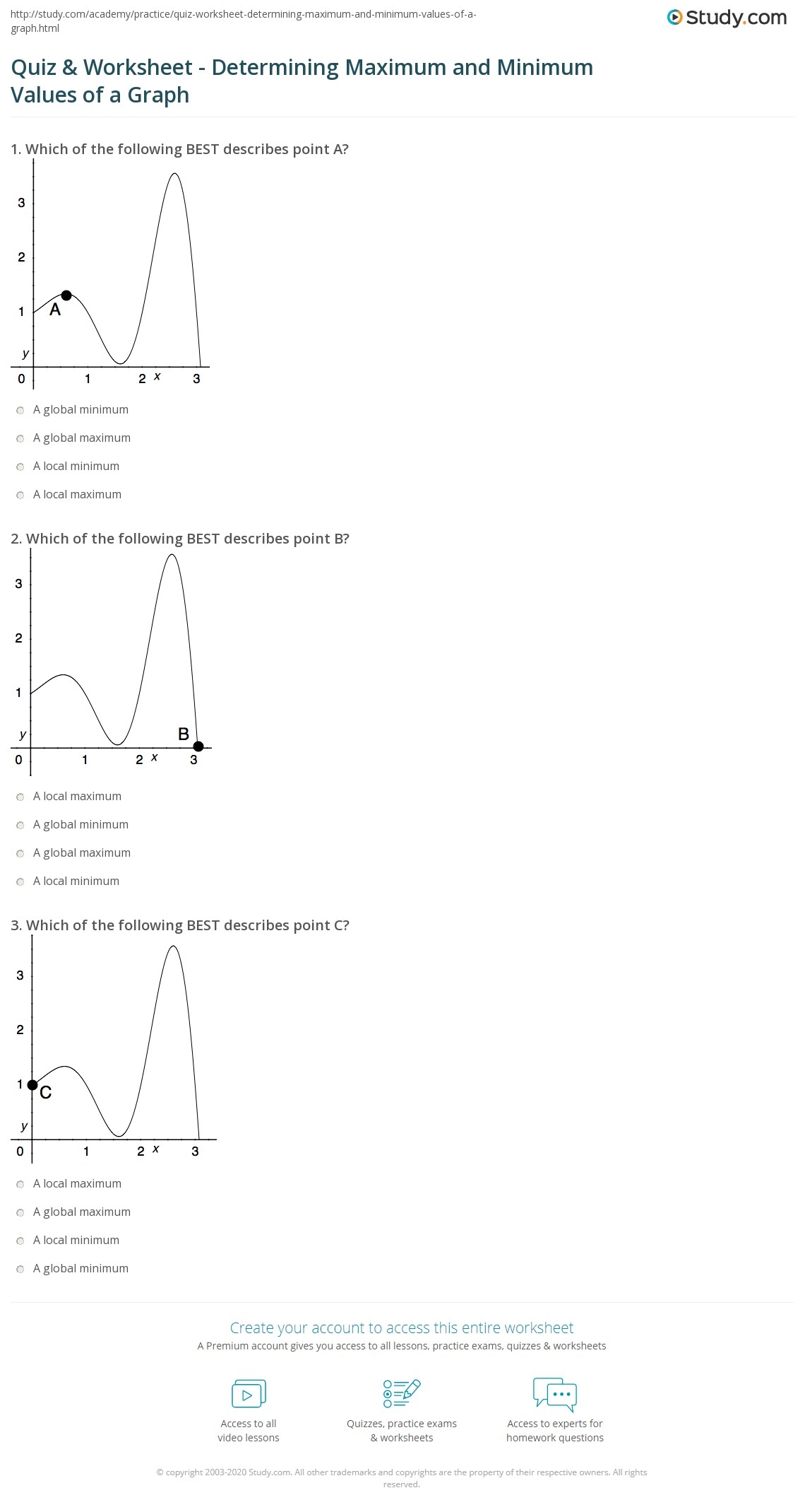 Quiz Worksheet Determining Maximum And Minimum Values Of A Graph Study Quiz Worksheet Determining Maximum And Minimum Values Of A Graph Study