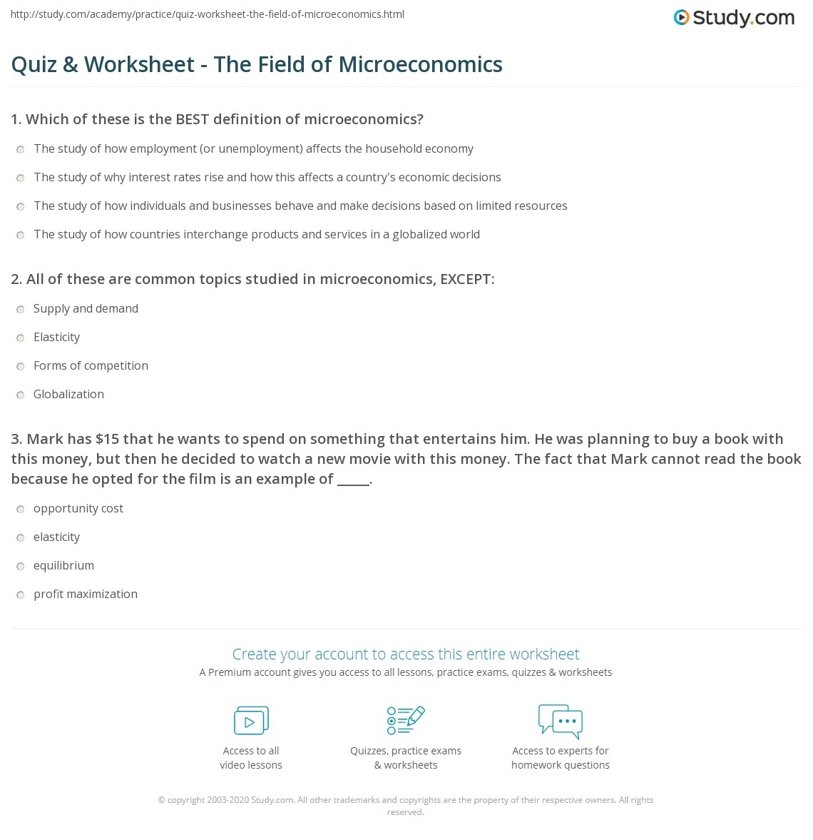 Quiz Worksheet The Field Of Microeconomics Study Quiz Worksheet The Field Of Microeconomics Study