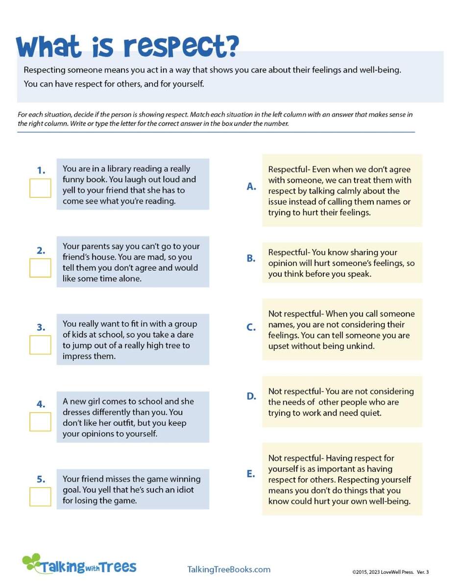 Respect Worksheets And Teaching Resources