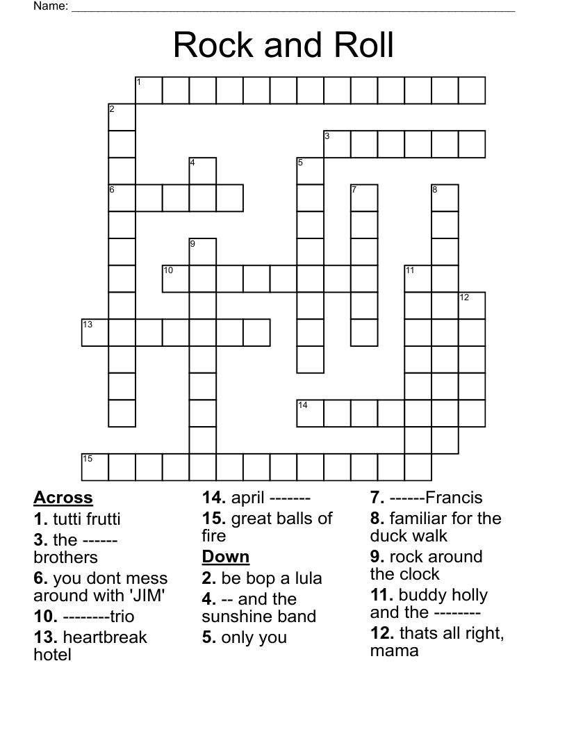 Rock And Roll Crossword WordMint