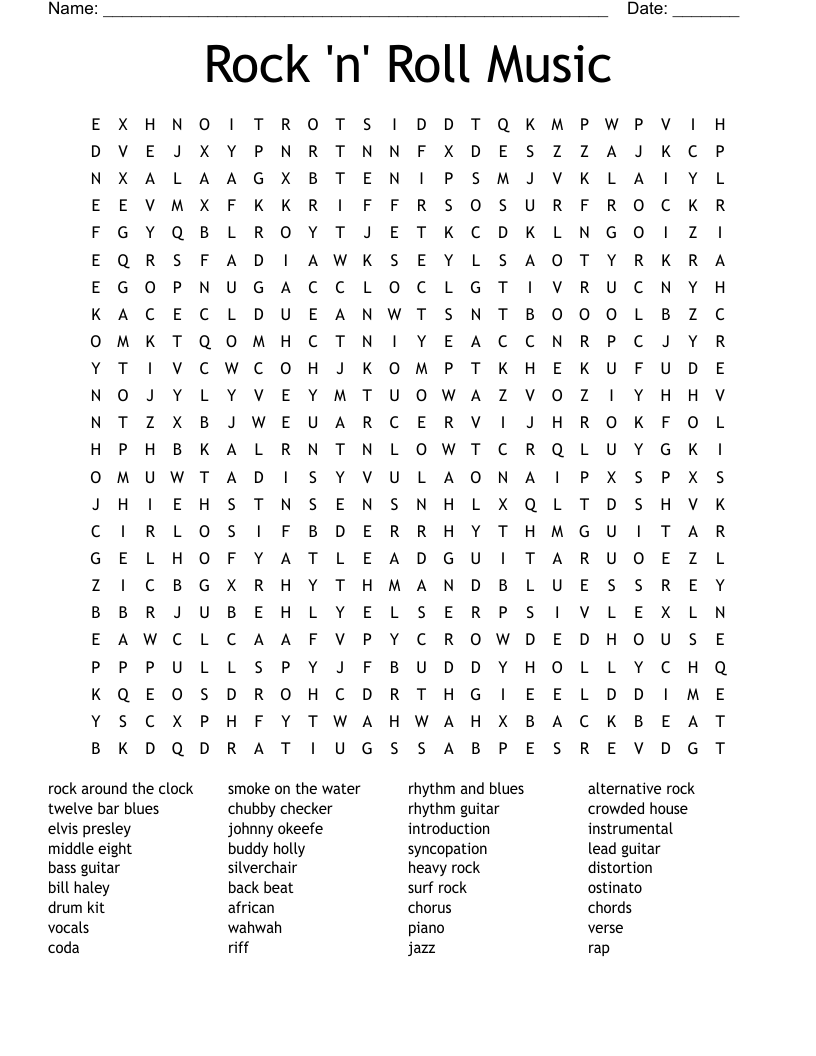 Rock N Roll Music Word Search WordMint