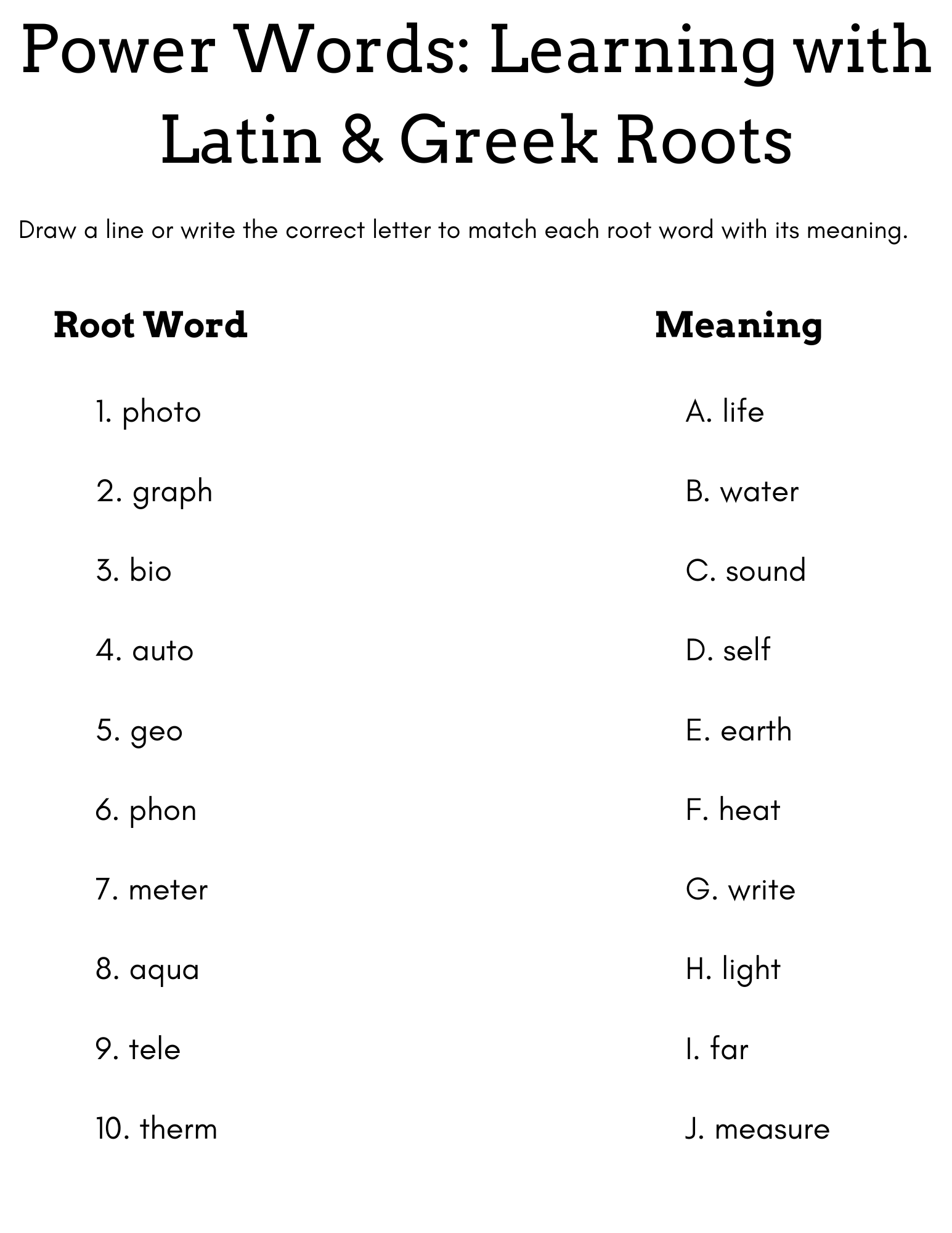 Root Words Latin And Greek Worksheet With Answers Made By Teachers Latin Numbers 1 10 Worksheet Packet Made By Teachers