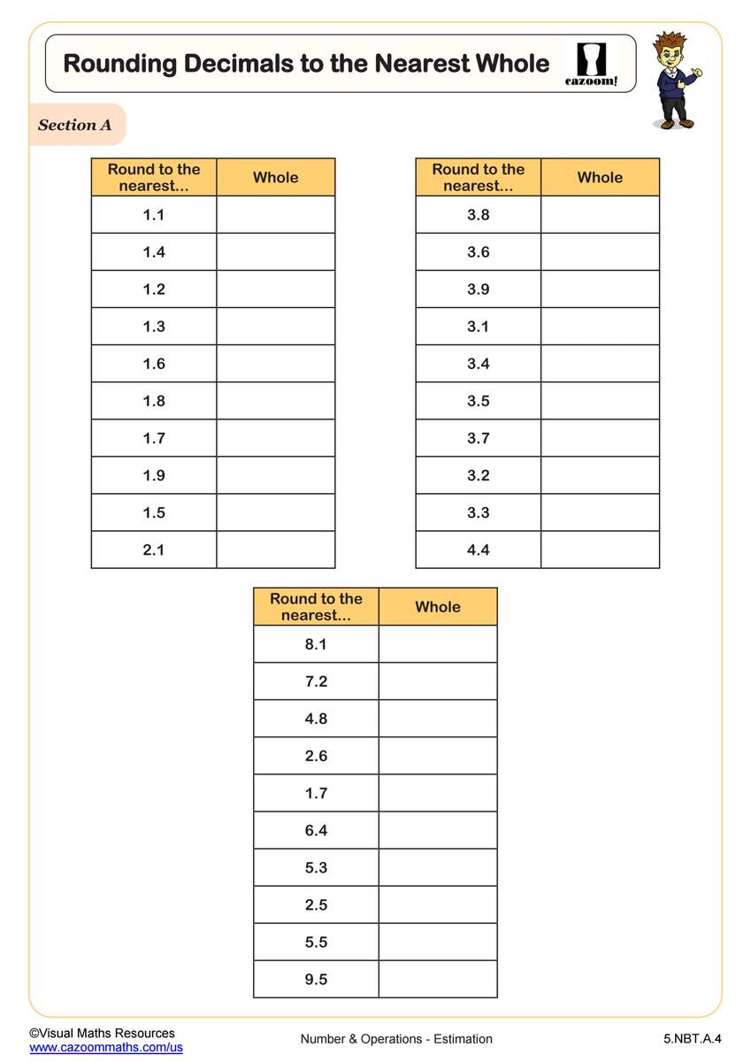Rounding Decimals To The Nearest Whole Worksheet Fun And Engaging 5th Grade PDF Worksheets Cazoom Math Rounding Decimals To The Nearest Whole