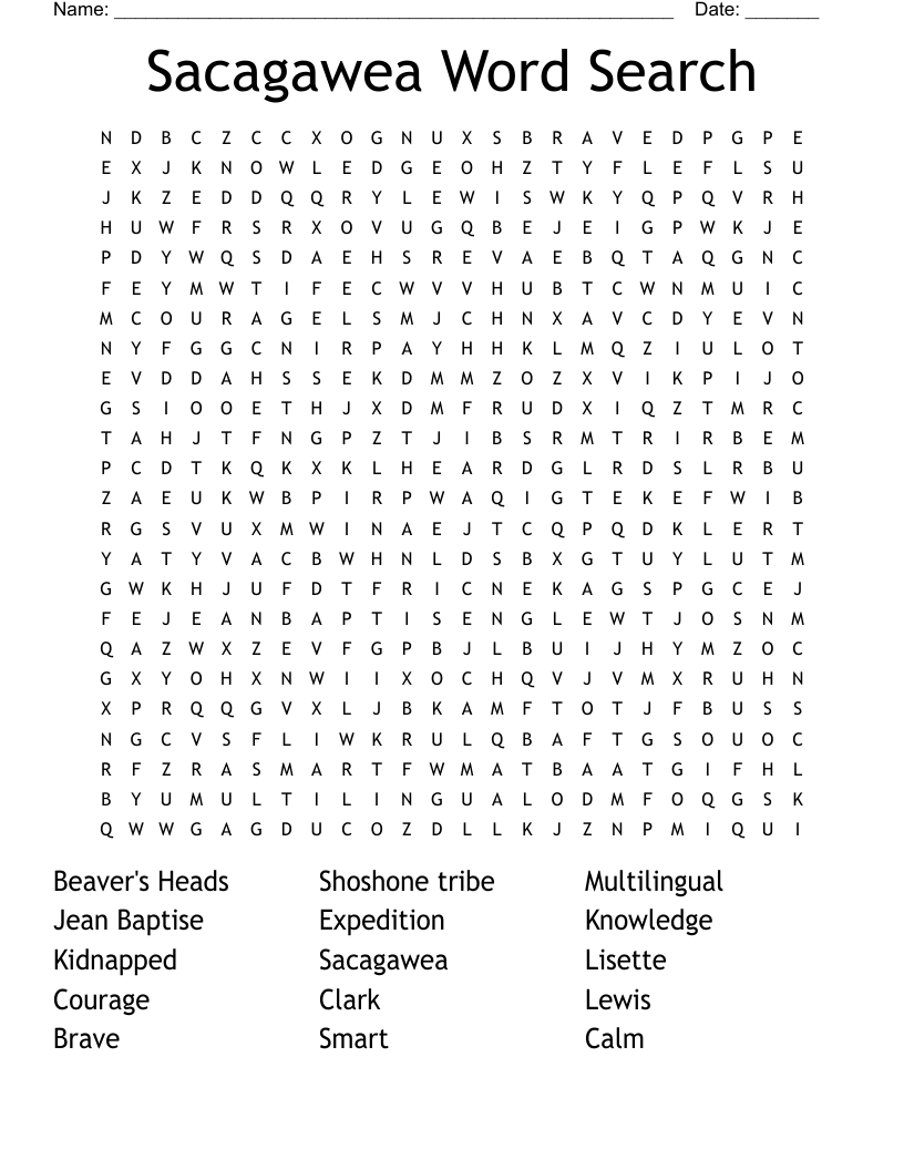 Sacagawea Word Search WordMint Nonfiction Reading Packet Lewis Clark Sacagawea By Teach Simple