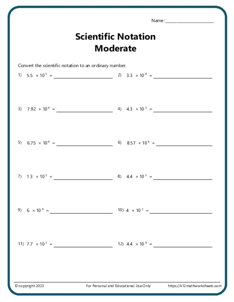 Scientific Notation Worksheets