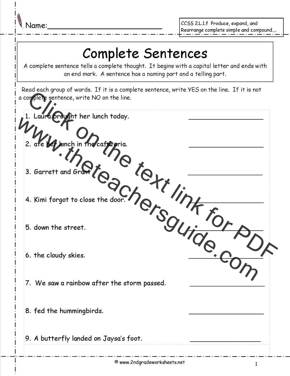 Second Grade Sentences Worksheets CCSS 2 L 1 F Worksheets Second Grade Sentences Worksheets CCSS 2 L 1 F Worksheets