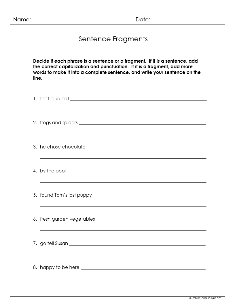 Sentence Fragments Run On Sentences 4 Worksheets Grades 3 4 CCSS Made By Teachers Sentences Worksheets Run On Sentences Worksheets