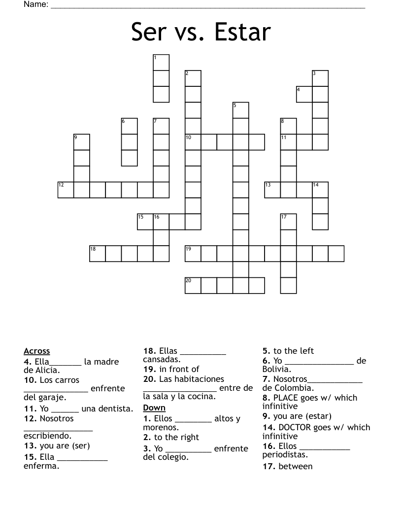 Ser Vs Estar Crossword WordMint Ser Vs Estar Crossword WordMint