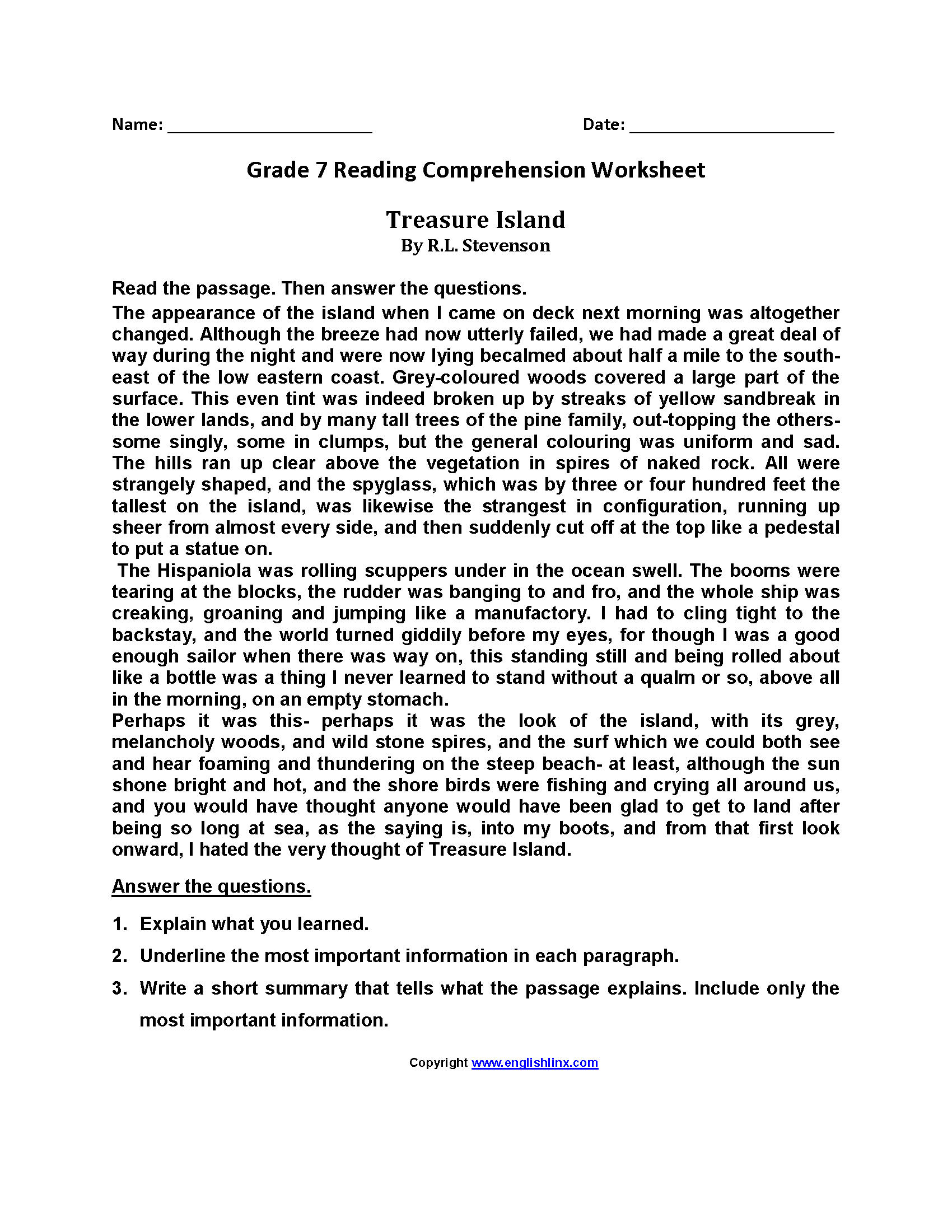 Seventh Grade Reading Worksheets Vocabulary Fluency Practice Seventh Grade Reading Worksheets Vocabulary Fluency Practice