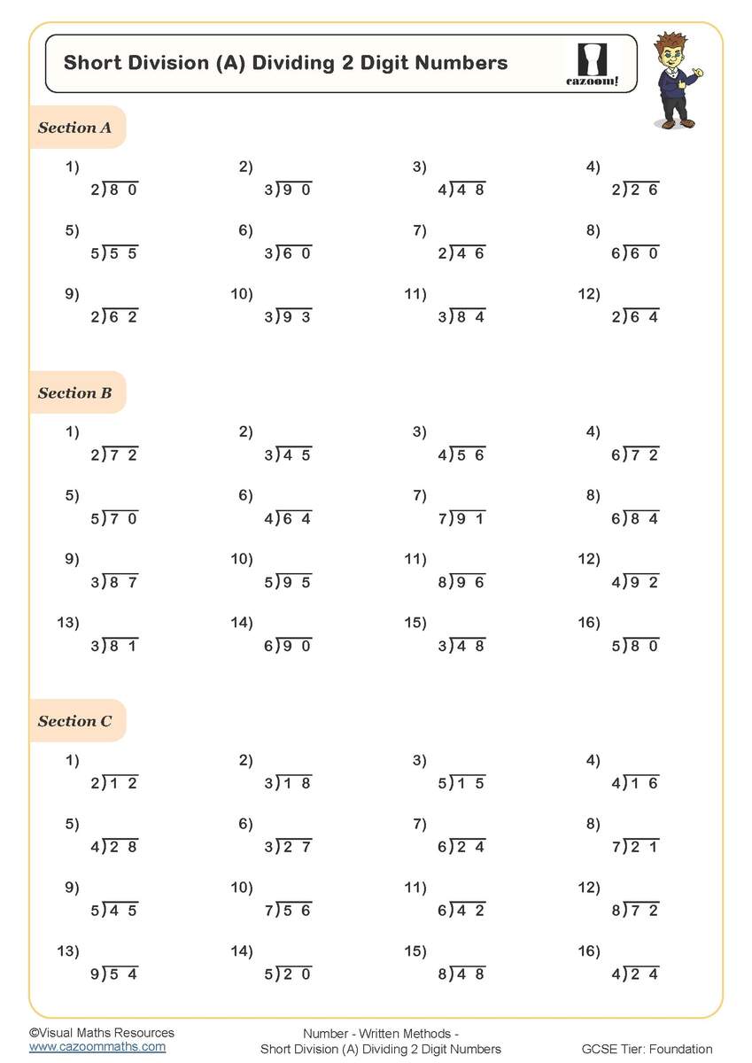 Short Division A Dividing 2 Digit Numbers Worksheet Printable PDF Bus Stop Division Worksheet Short Division A Dividing 2 Digit Numbers Worksheet Printable PDF Bus Stop Division Worksheet