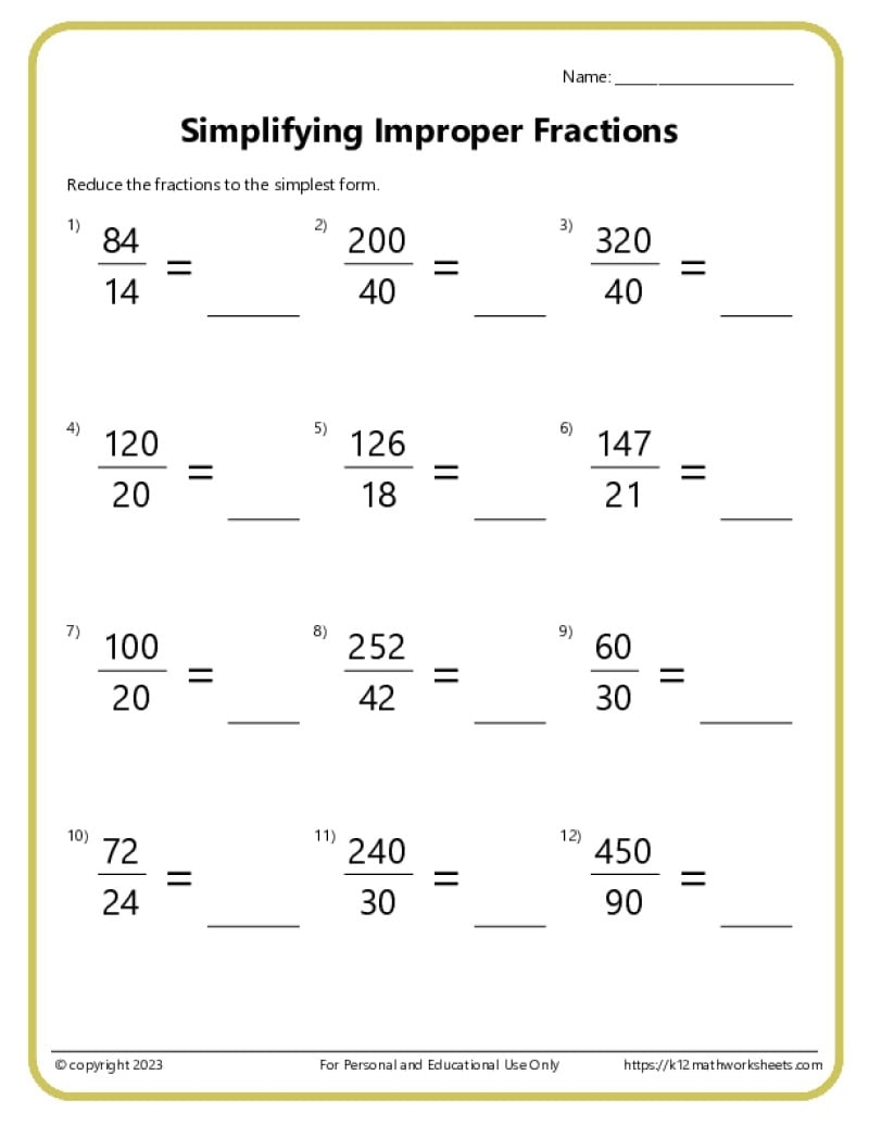 Simplifying Fractions Worksheets K12mathworksheets Simplifying Fractions A Example FREE Teaching Resources Cazoom Math