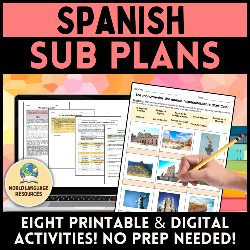 Spanish Sub Plans Substitute Activities For Spanish Class Emergency Sub Plans Classful