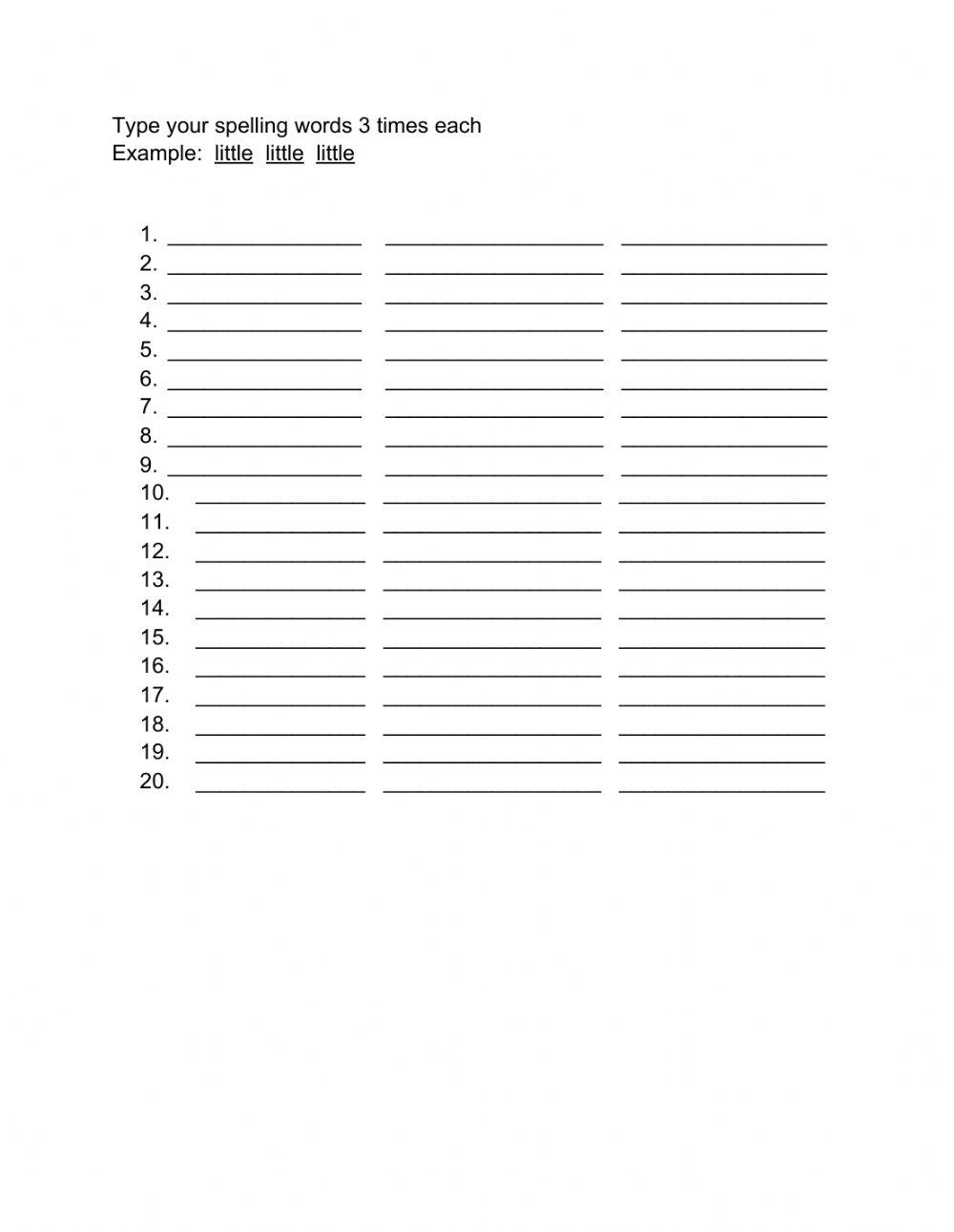Spelling 3 Times Each Worksheet Worksheets Library