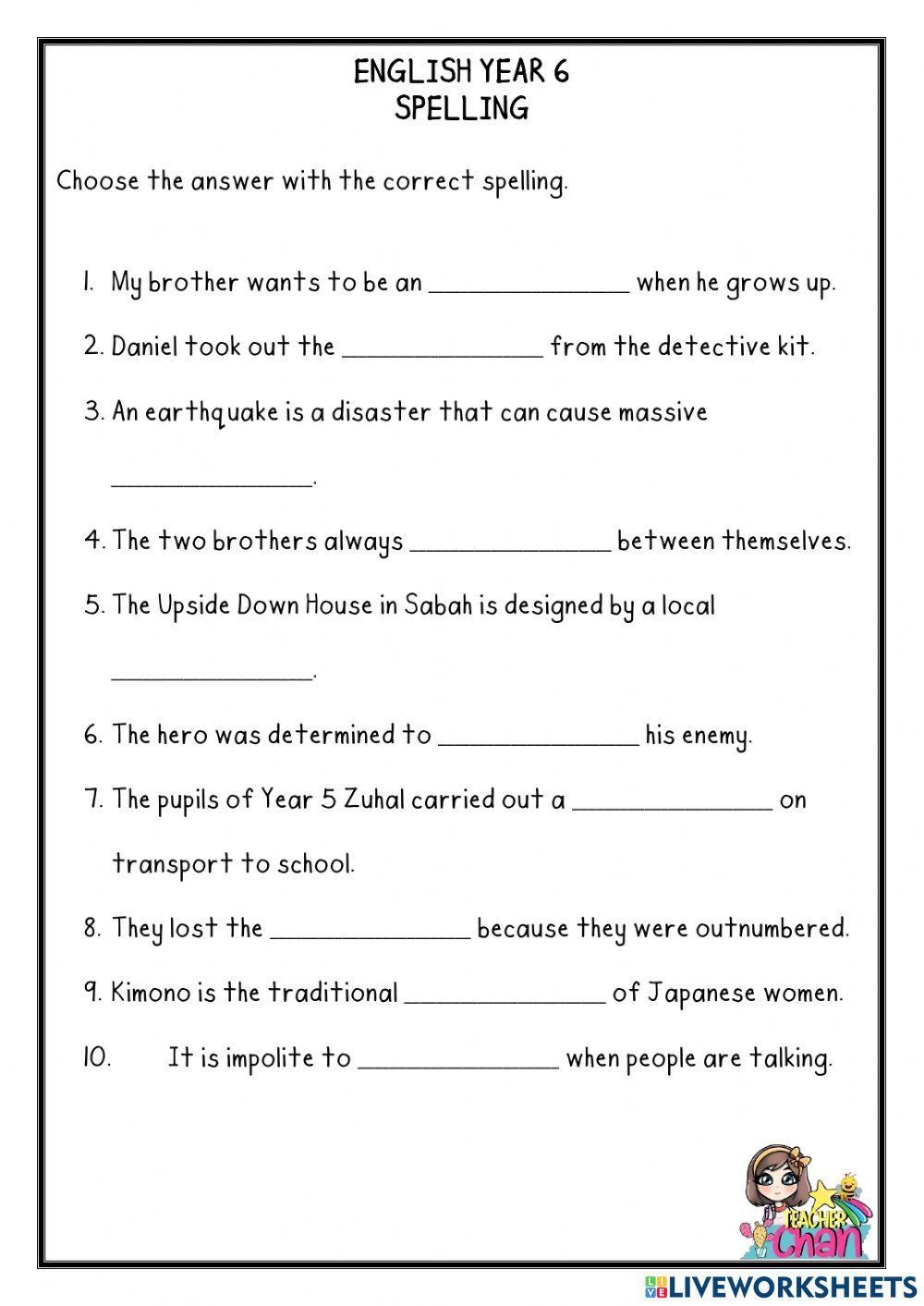 Spelling Online Exercise For GRADE 6 Worksheets Library