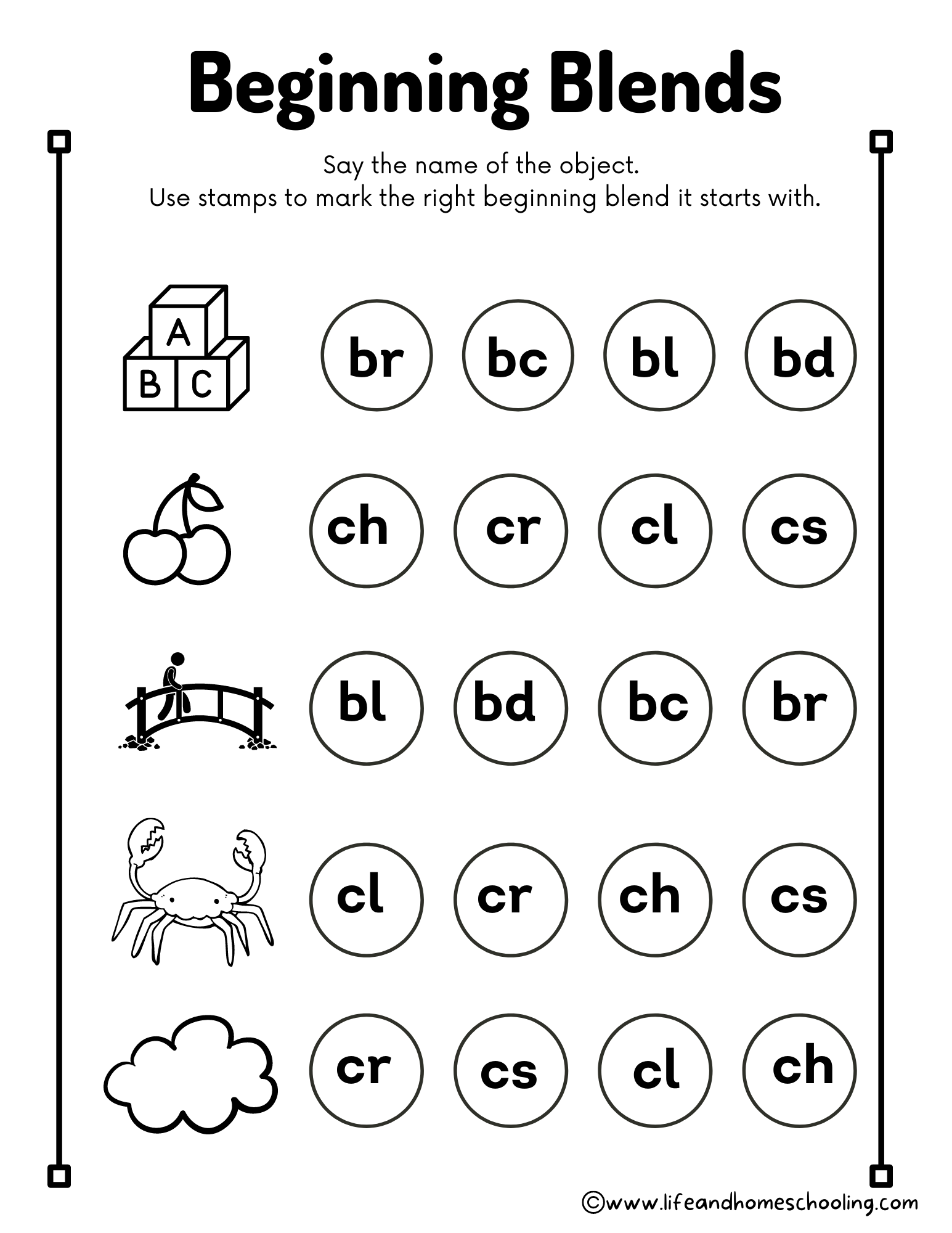 Stamp Beginning Blends Printable Activity Made By Teachers Consonant Blends Worksheets For Kindergarten Preschool Homeschool Educational Printables Homework Worksheets Blend Sounds Etsy