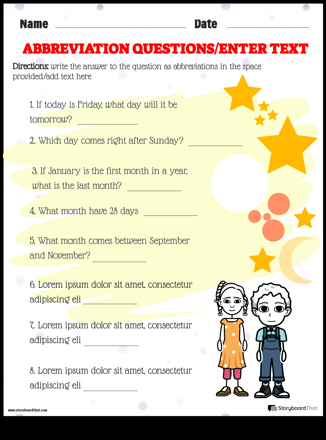 Storyboard That Free Abbreviation Worksheets For Teachers