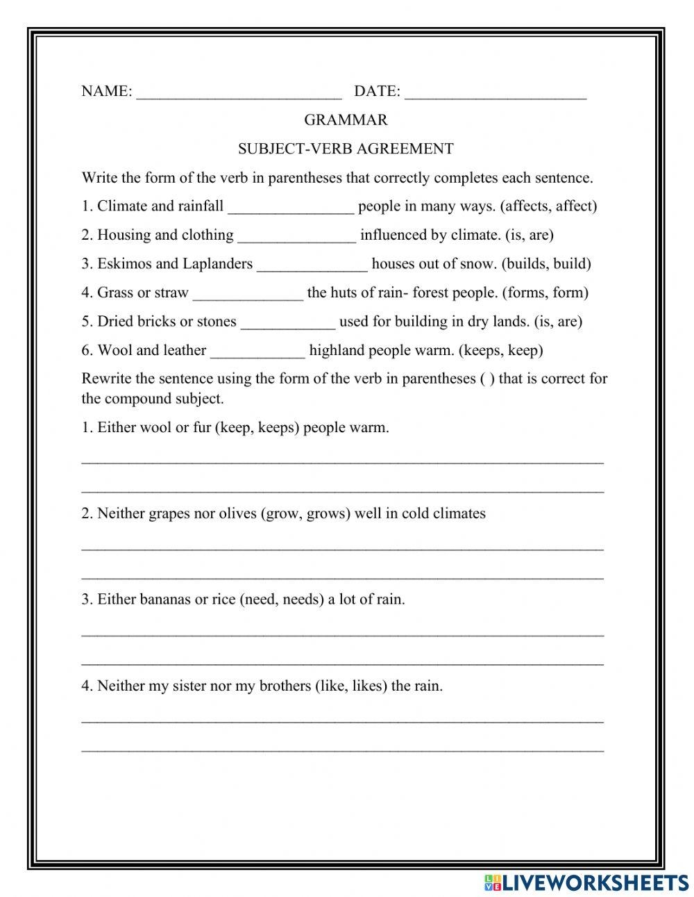 SUBJECT VERB AGREEMENT COMPOUND SUBJECTS Online Exercise For Worksheets Library SUBJECT VERB AGREEMENT COMPOUND SUBJECTS Online Exercise For Worksheets Library