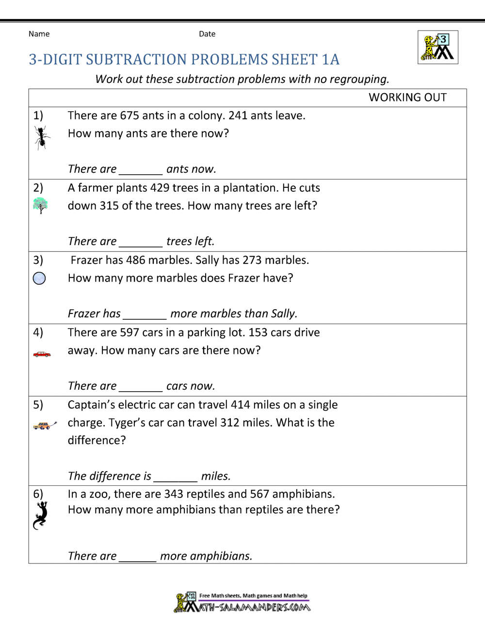 Subtraction Word Problems 3rd Grade Subtraction Word Problems 3rd Grade